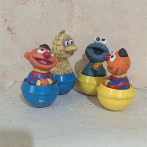 Vintage Sesame Street Wobble Figures Ernie Big Bird Cookie Monster Set Of 4  4"